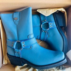 Blue Leather Ankle Boots
